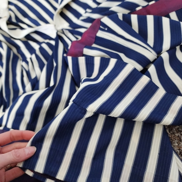 PECK & PECK x 60's preppy striped nautical shorts romper jumpsuit navy white - Picture 7 of 11